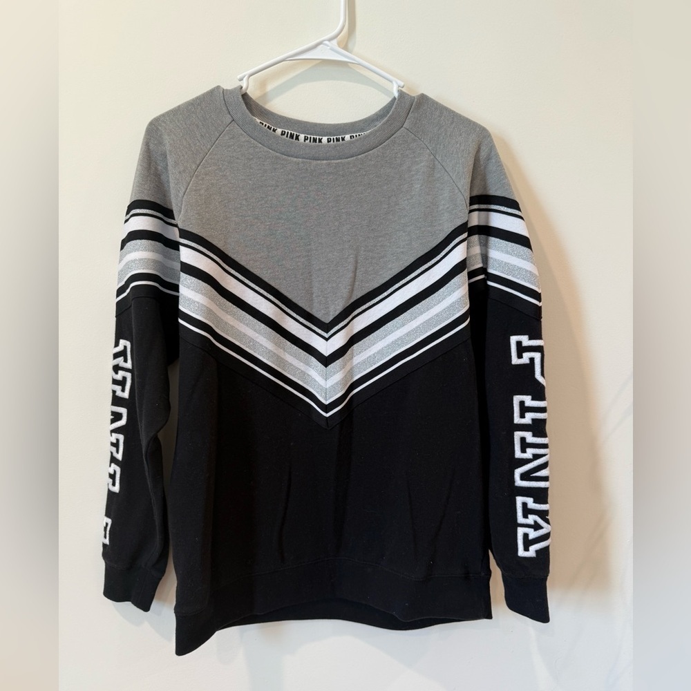 Victoria's Secret Gray and Black Crewneck Sweater with Chevron Design